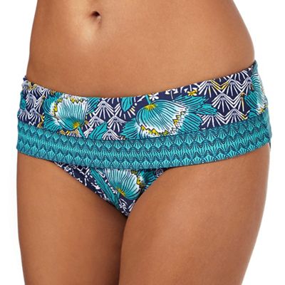 Beach Collection Turquoise floral print bikini fold over bottoms